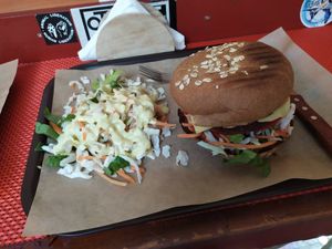 Vegan mushroom burger at Vegan Beat in Athens