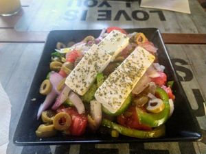 Greek Salad, the best vegan feta you will find. at Vegan Beat in Athens