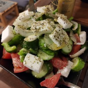 Greek salad with vegan feta at Vegan Beat in Athens