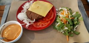 Burger no bread at Vegan Beat in Athens