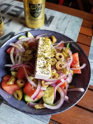 Greek salad at Vegan Beat in Athens