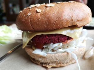 Beat burger at Vegan Beat in Athens