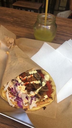 The best gyros you will not be disappointed! The lemonade is definitely worth a try too, they use pasta straws which is very cool! Staff are so so lovely, really good vibes. at Vegan Beat in Athens