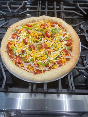 Total Vegan - hand crafted, stuffed crust veggie pizza.  at Vegan Delights by Lisa-Ann in Whitby