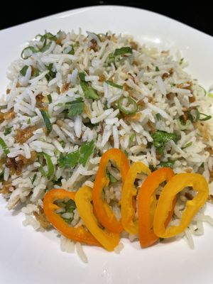 Pilau rice with crispy fried onions  at Vegan Delights by Lisa-Ann in Whitby