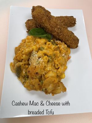 Cashew Mac & Cheese with breaded Tofu   at Vegan Delights by Lisa-Ann in Whitby