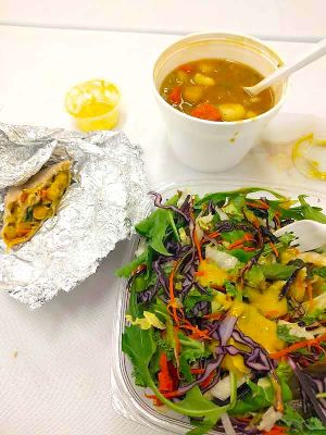 Coconut Curry Wrap - delicious!
Vegetable Squash Soup
Caribbean Dreams Salad
Delivery charge -$5 
We had to work all day and no time to cook, Vegan Delight is a life saver.  at Vegan Delights by Lisa-Ann in Whitby
