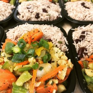 Vegetable Stir Fry with Rice and Peas- One of the frozen meals available) at Vegan Delights by Lisa-Ann in Whitby