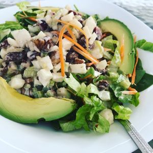Waldorf Salad on a bed of Green Leaf Lettuce and Avocados at Vegan Delights by Lisa-Ann in Whitby