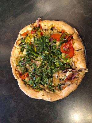 Build your own veg pizza dine-in. Ate on the back porch by the river, it was a beautiful day. at Pie Five Pizza in Branson