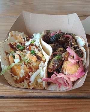 Tofu tacos and brussels sprouts  at Osprey Tacos in St Augustine