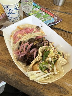 Top to bottom: avocado, Brussels, crispy tofu  at Osprey Tacos in St Augustine