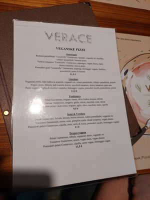 Vegan Pizza Menu at Pizzeria Verace - Streliska in Ljubljana