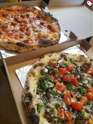 Pizza with seitan and veggie pizza. at Pizzeria Verace - Streliska in Ljubljana
