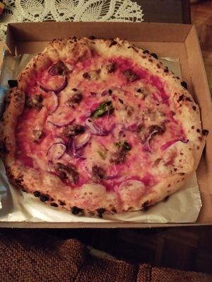 Pizza Tropea Vegana (with red onion, vegan meat and vegan cheese) at Pizzeria Verace - Streliska in Ljubljana