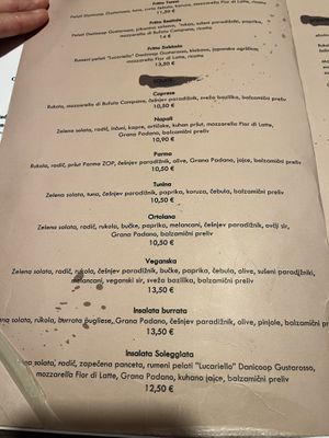 Menu  at Pizzeria Verace - Streliska in Ljubljana