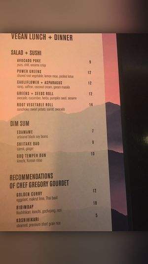 Vegan menu.  at Departure in Denver
