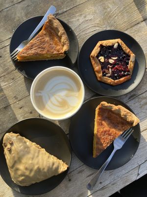 Quiche, galette, scone, latte  at Dark Hall Coffee in Phoenix