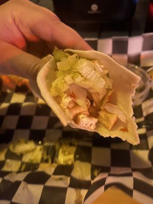 Inside crispy tofu & kimchi taco   at The Taco Joint in Hollywood