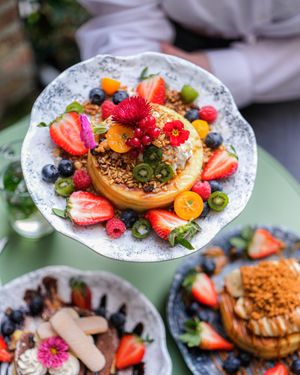 Vegetarion ‘i tried to be healthy’ pancakes  at Olivia's Maastricht in Maastricht