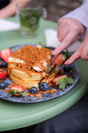 Vegan speculoos special pancakes  at Olivia's Maastricht in Maastricht
