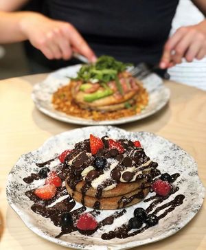 Vegan chocolate banana pancake at Olivia's Maastricht in Maastricht