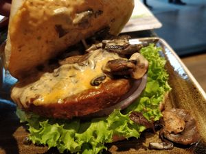 Angerling Vegan mushroom burger at Gretl - Raffles Place in Central Singapore