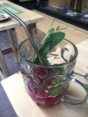 Beetroot ginger Kombucha at Golden Sun Kombucha in Tel Aviv