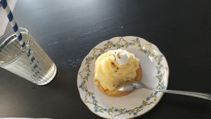 Lemon cake and pine tree syrup. at Cocoelle Patisserie Vegetale in Besancon