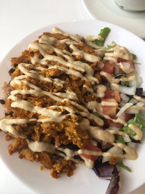 “Chicken” shawarma on lentil and rice at Dar Nabati in Oakville