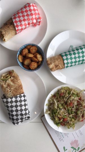 ‘Chicken’ shawarmas, kofta, fattoush salad and mini hashbrowns  at Dar Nabati in Oakville