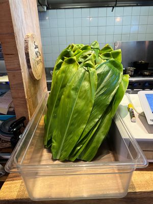 Banana leaf for a to go box!  at Moku Roots in Kula