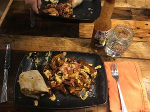 Loaded fries and cauliflower wrap at Moku Roots in Kula