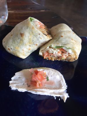 Buffalo Cauliflower Wrap at Moku Roots in Kula