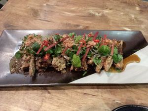 The eggplant dish, lots of coriander on it... 😳 at Morks Restaurant in Canberra