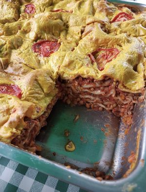 Delicious vegan lasagne at FarrinHeight Foods in Market Harborough