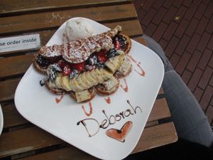 Vegan waffle with strawberry and banana. at Waffelicious in Eindhoven