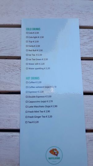 Drinks menu at Waffelicious in Eindhoven