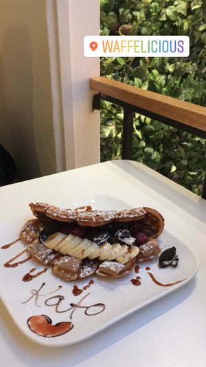 Vegan waffle with banana, cherries, oreo and vegan milk chocolate 😍 at Waffelicious in Eindhoven