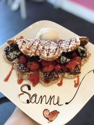 Waffle with different toppings at Waffelicious in Eindhoven