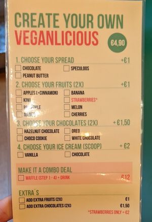 Vegan menu at Waffelicious in Eindhoven