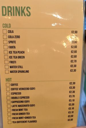 Vegan drinks menu at Waffelicious in Eindhoven