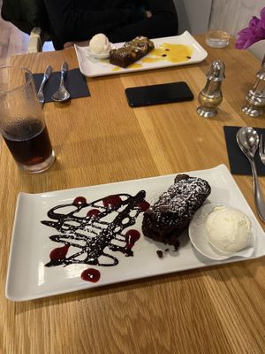Brownie and cake with vegan ice cream  at Number Forty Four in Kirkby Lonsdale