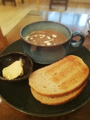 Chestnut mushroom soup at The Garden Cafe and Takeaway in Kendal