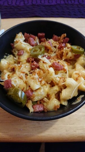 Mac and cheese with all the toppings at The Garden Cafe and Takeaway in Kendal