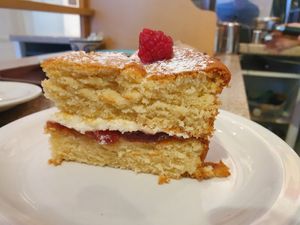 Victoria sponge cake at The Garden Cafe and Takeaway in Kendal