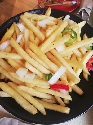 Salt and chili takeaway style chips at The Garden Cafe and Takeaway in Kendal