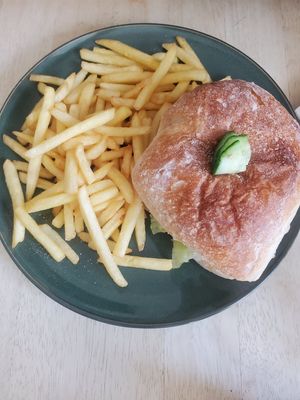 Burger and fries at The Garden Cafe and Takeaway in Kendal
