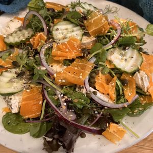 ‘Salmon’ with creamcheese salad   at The Garden Cafe and Takeaway in Kendal