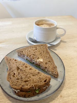 Hummus and salad sandwich with a chai latte ☕️🥗🥪  at The Garden Cafe and Takeaway in Kendal